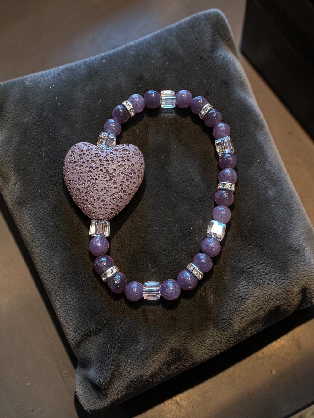Styleandstone Handmade Purple Jadeite & Lava Stone Heart Bracelet
